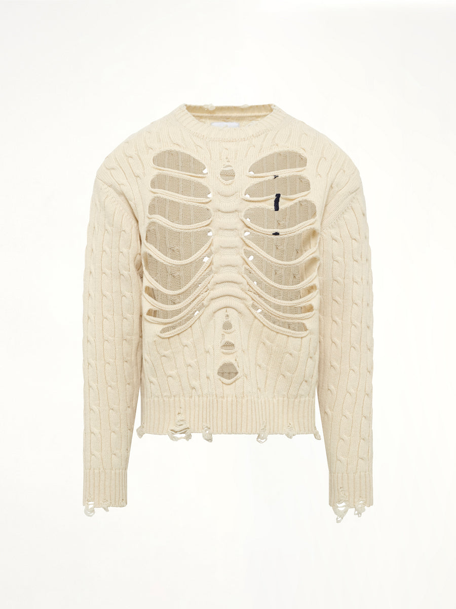 Rib Cage Cable Knit Pullover in Ivory