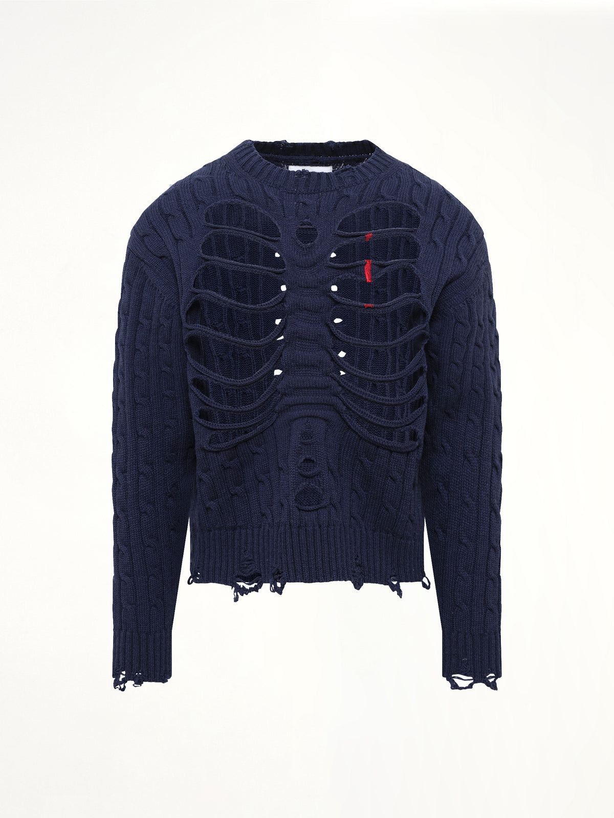 Rib Cage Cable Knit Pullover in Navy
