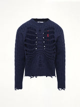Rib Cage Cable Knit Pullover in Navy
