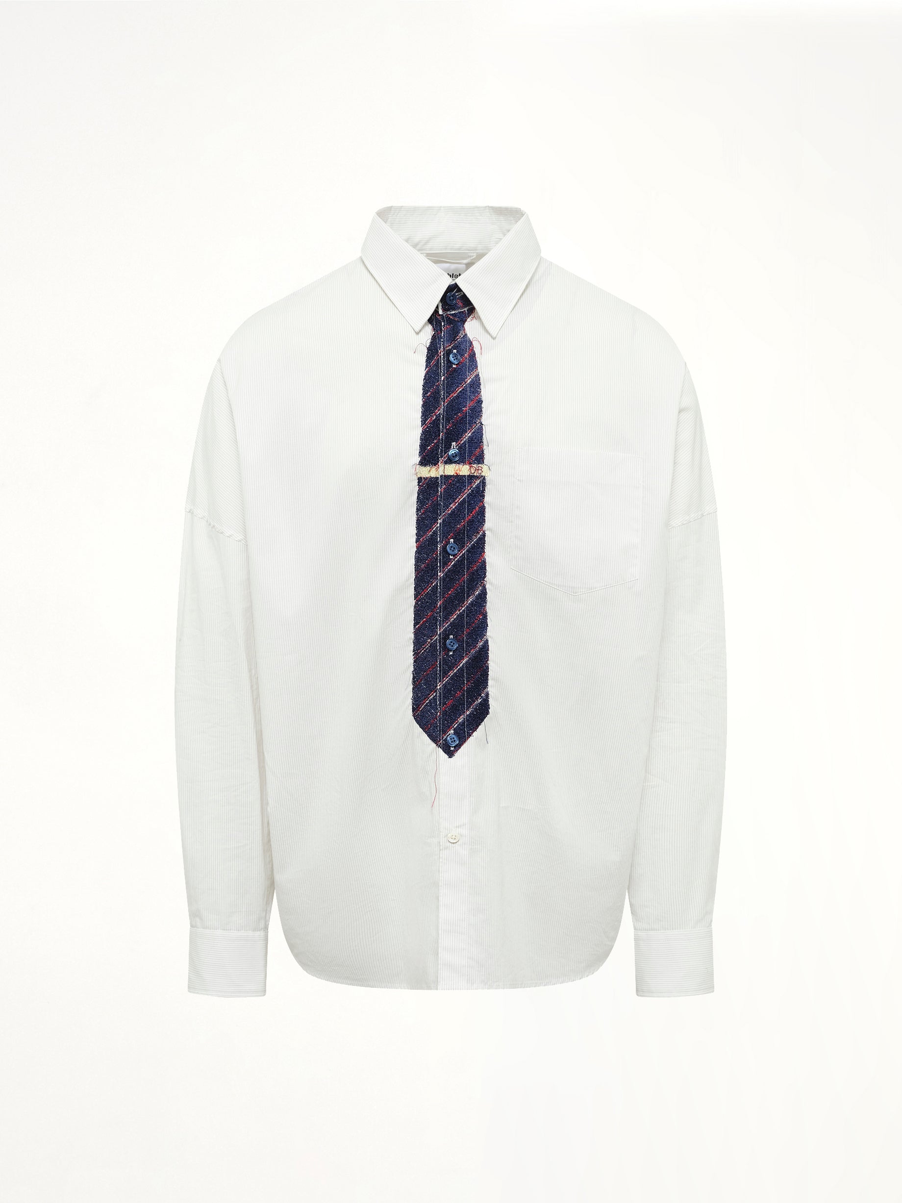 Trompe L’Oeil Tie Embroidery Shirt in White/Black