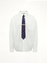 Trompe L’Oeil Tie Embroidery Shirt in White/Black