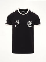 Skull Graphic 3 Stripe T-Shirt in Black