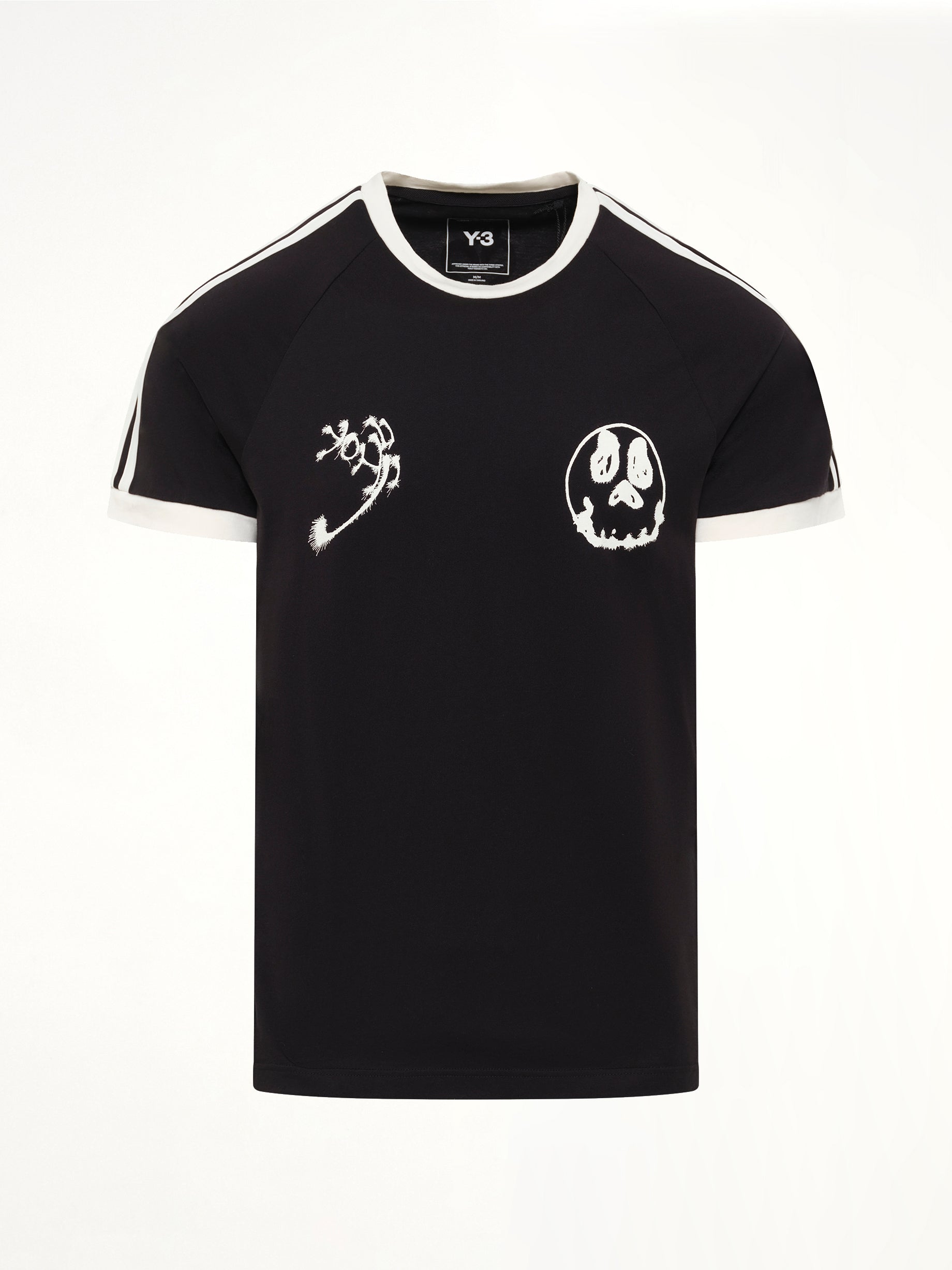 Skull Graphic 3 Stripe T-Shirt in Black
