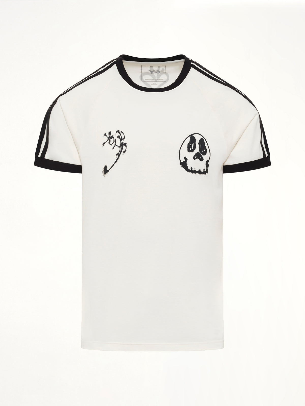 Skull Graphic 3 Stripe T-Shirt in Chalk White