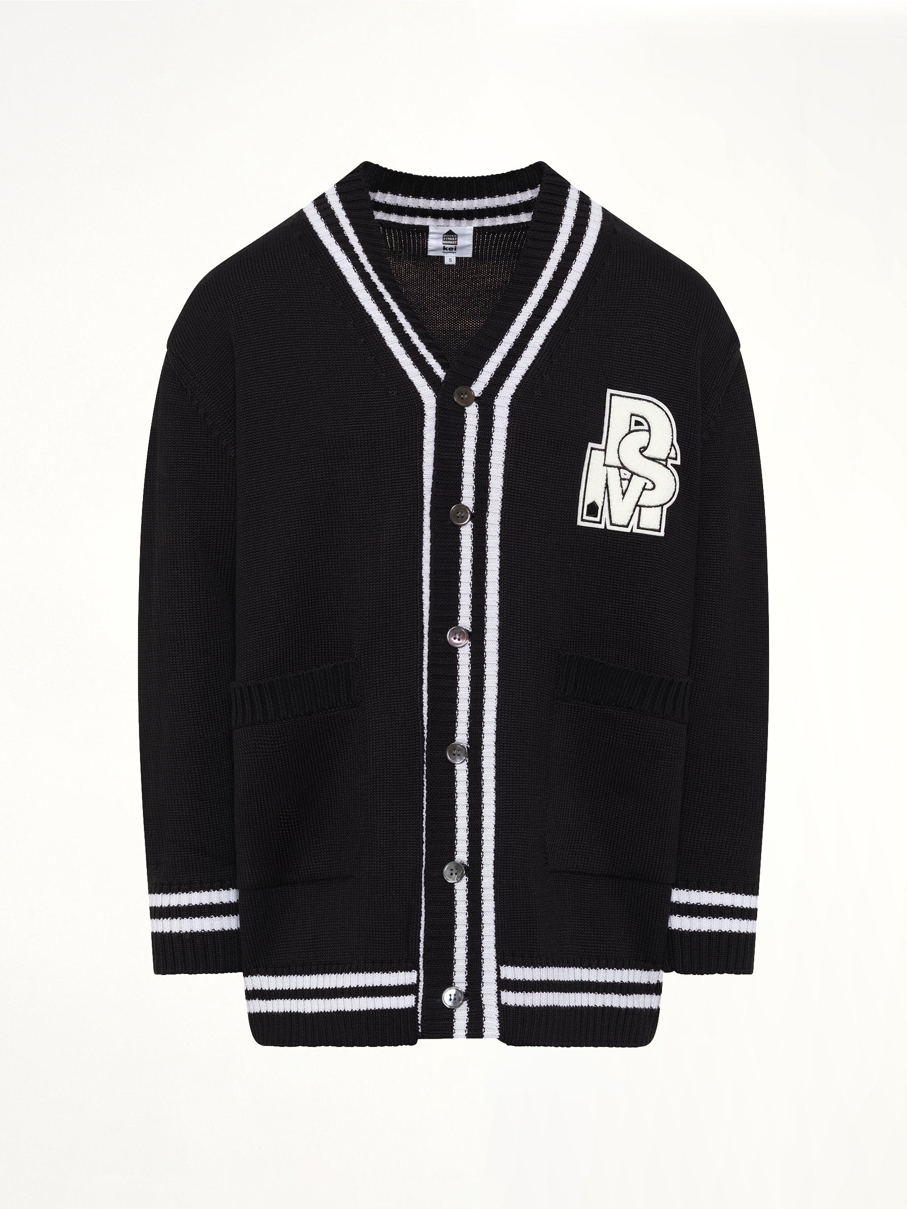 DOVER STREET MARKET Oversized Cardigan with Patch in Black Product Photo from MARAIS