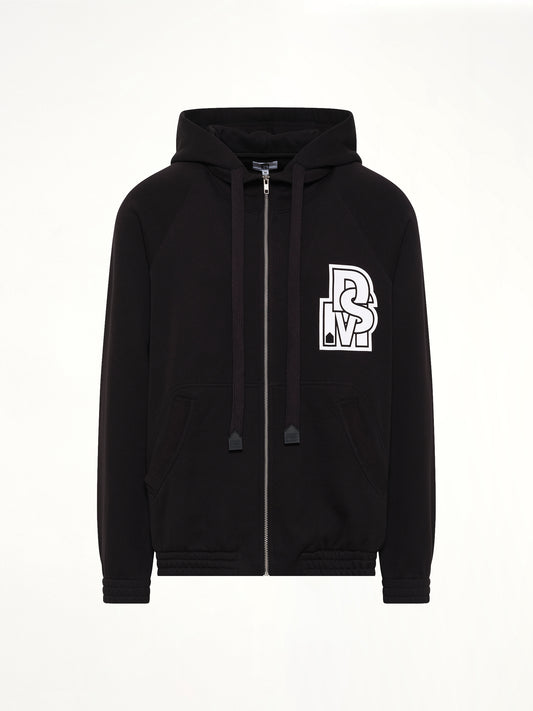 Pile Knit Zipped Hoodie in Black