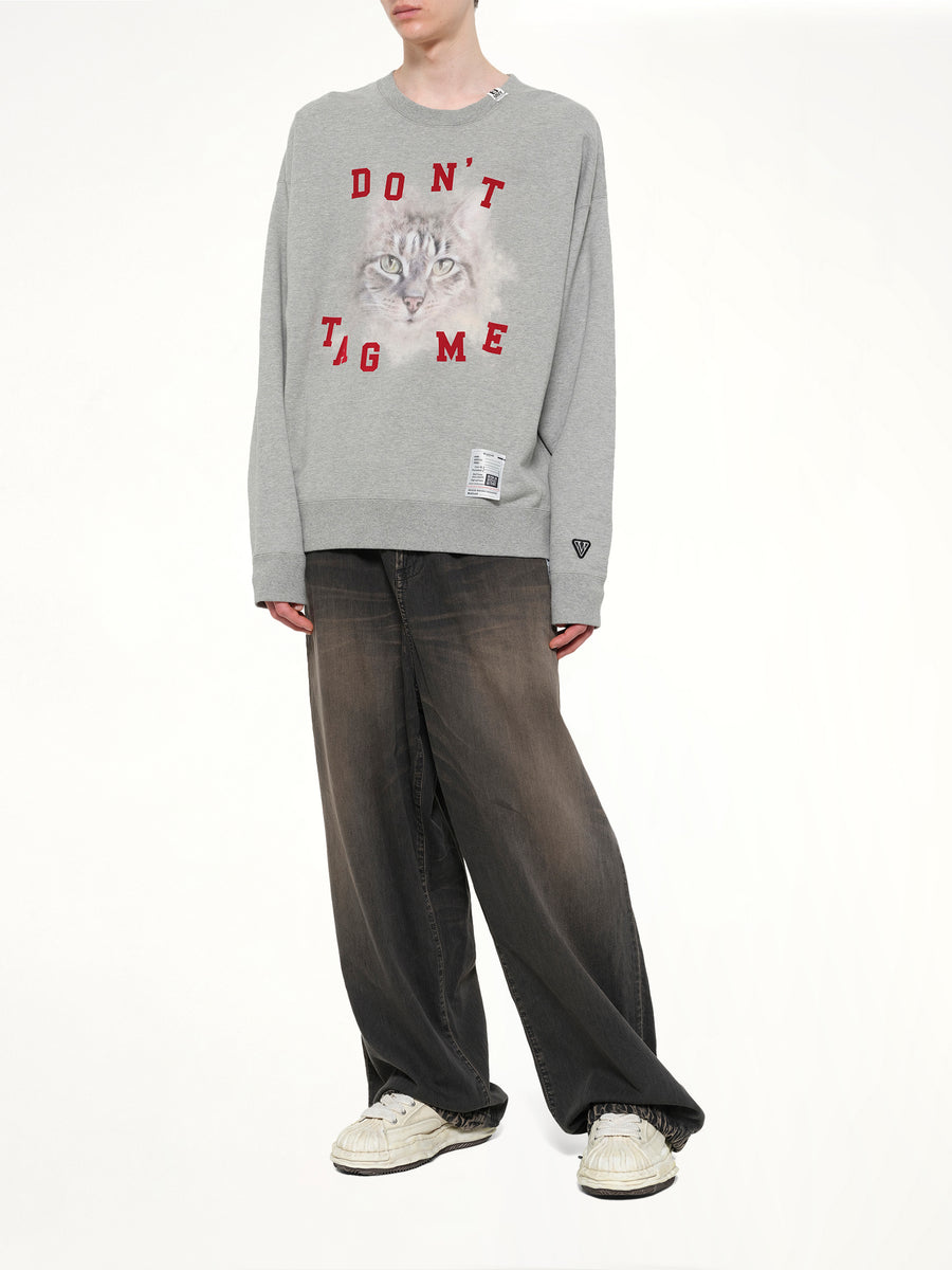 Cat Printed Sweatshirt in Gray