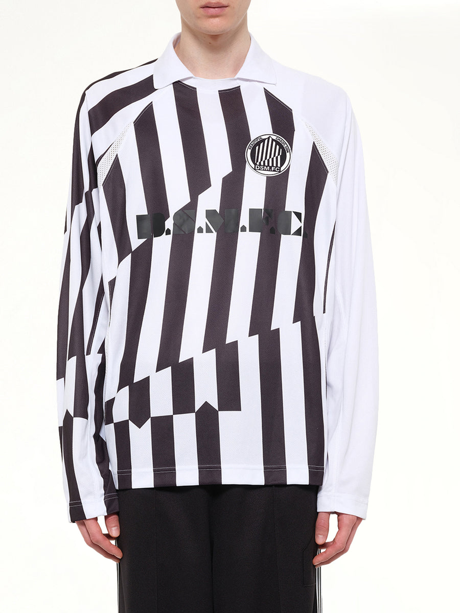 Football Longsleeve 'Home' Polo Knit in Black/White