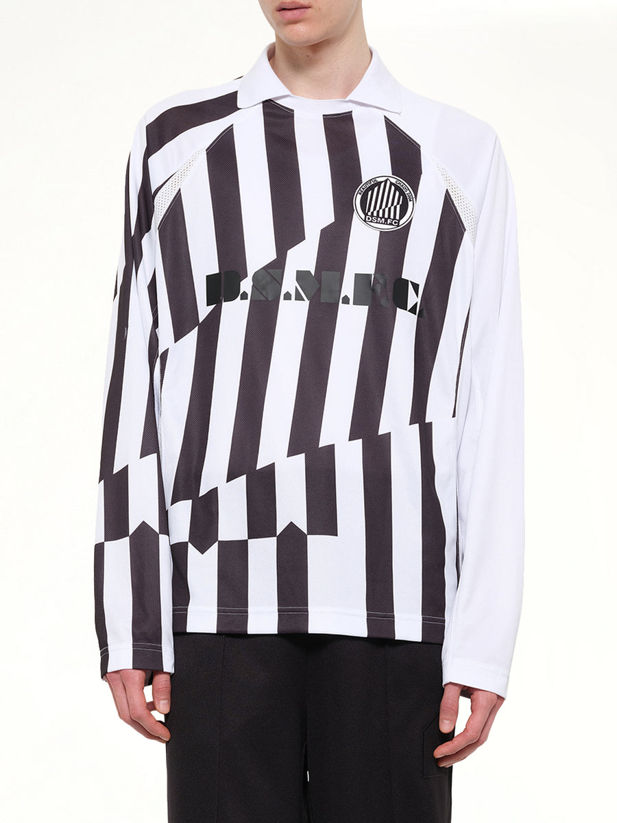 Football Longsleeve 'Home' Polo Knit in Black/White