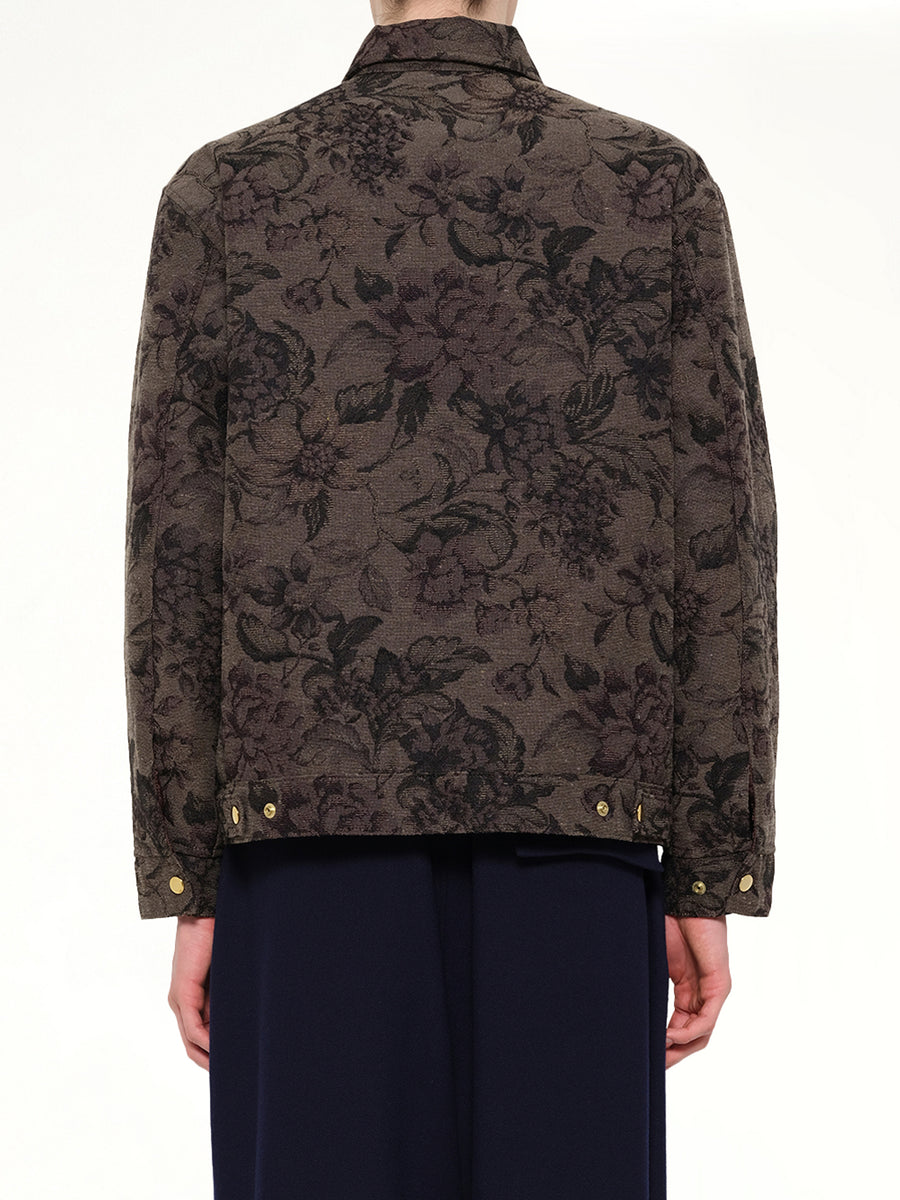Flower Zip Up Jacket in Dark Khaki