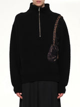 Trompe L’Oeil Embroidery Half Zip Knit in Black