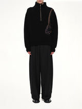 Trompe L’Oeil Embroidery Half Zip Knit in Black