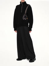 Trompe L’Oeil Embroidery Half Zip Knit in Black