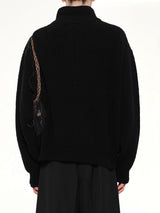 Trompe L’Oeil Embroidery Half Zip Knit in Black