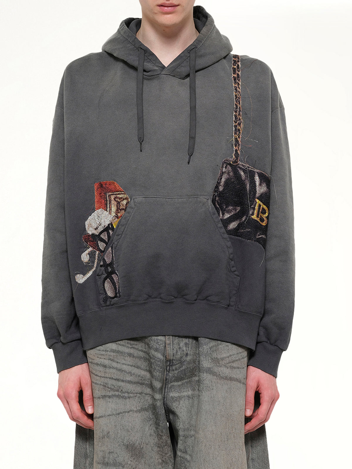 Trompe L’Oeil Embroidery Hoodie in Black