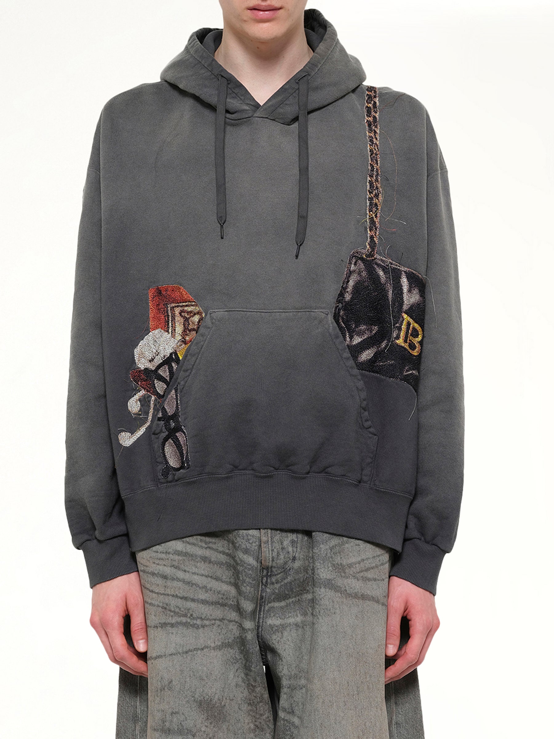 Trompe L’Oeil Embroidery Hoodie in Black