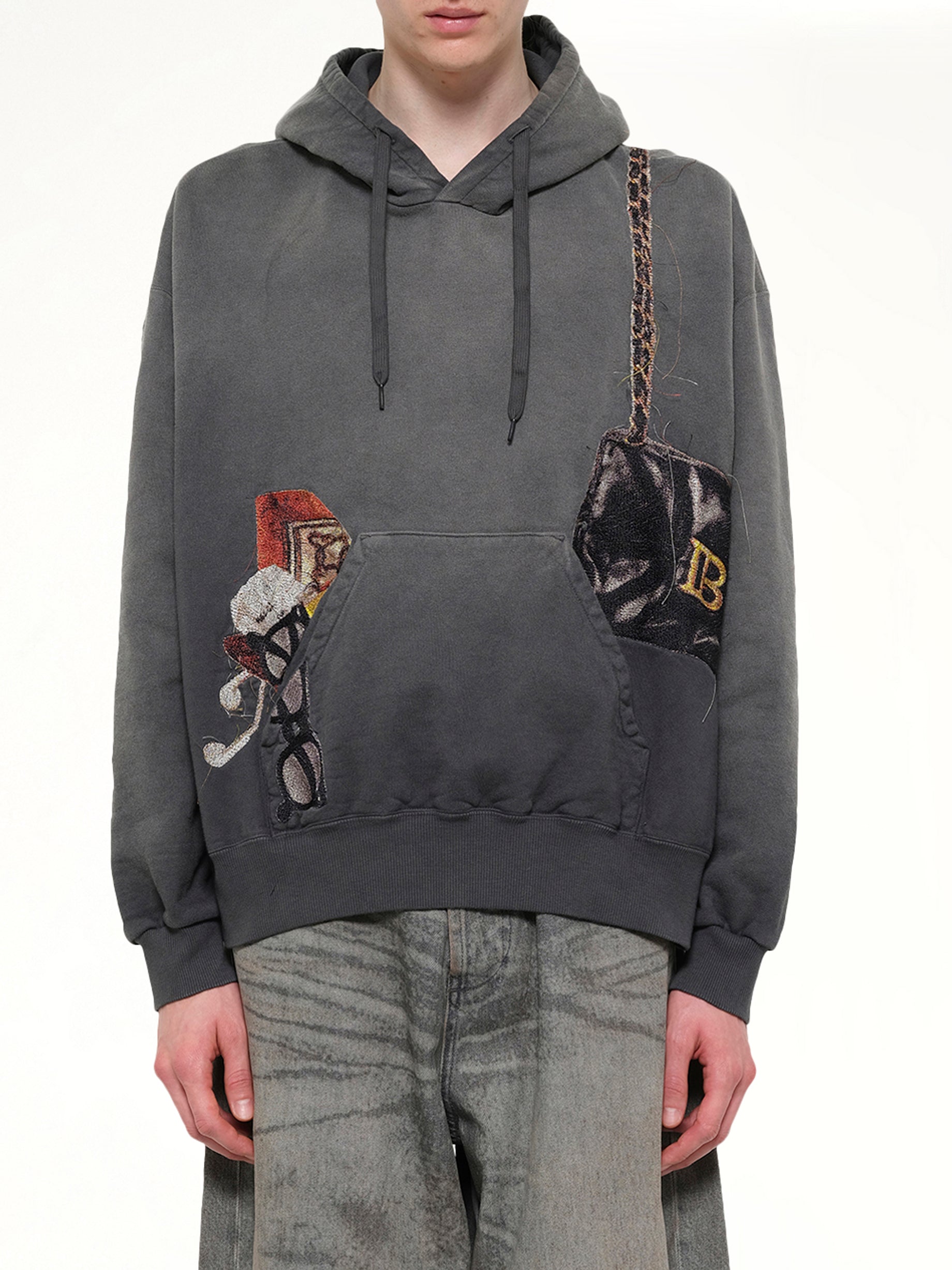 Trompe L’Oeil Embroidery Hoodie in Black