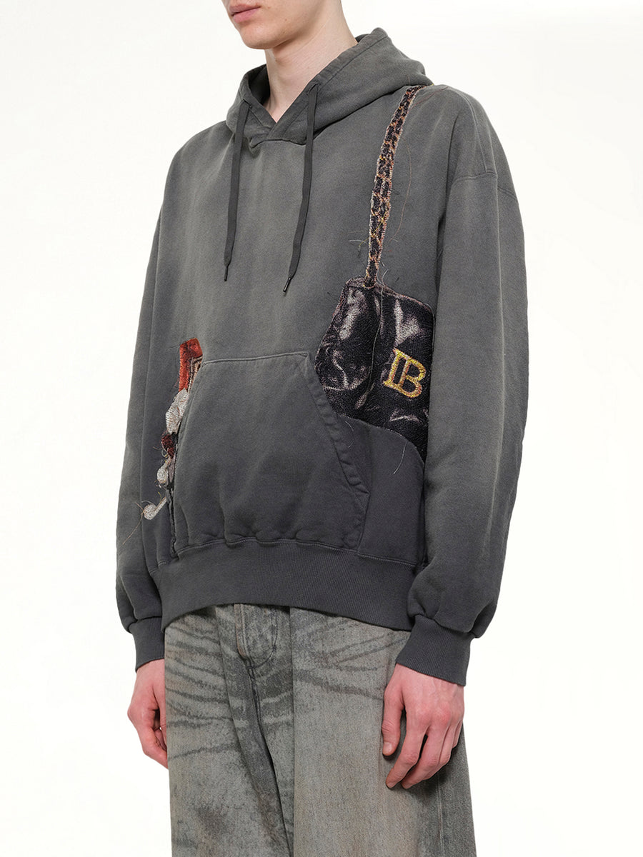Trompe L’Oeil Embroidery Hoodie in Black