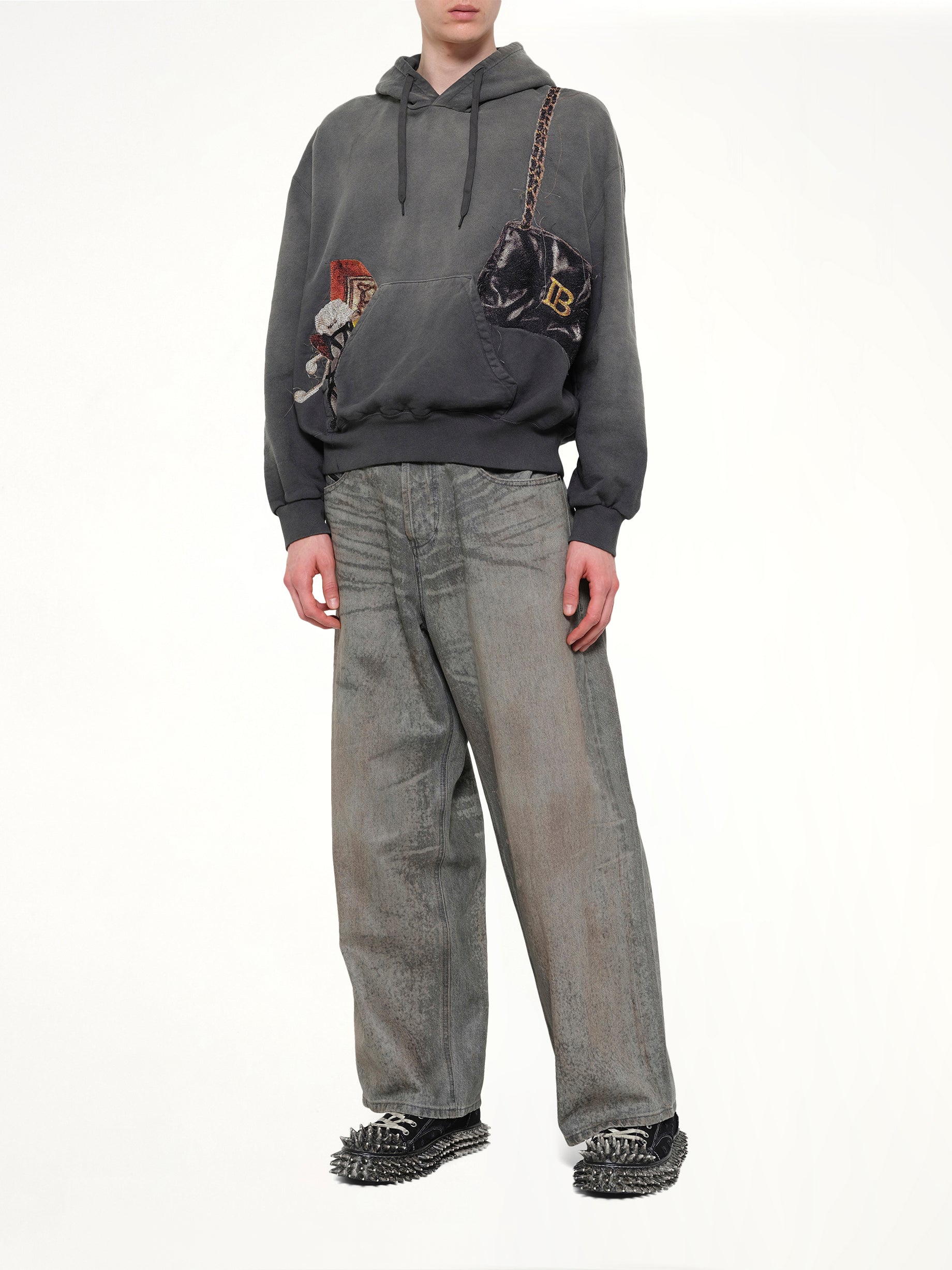 Trompe L’Oeil Embroidery Hoodie in Black