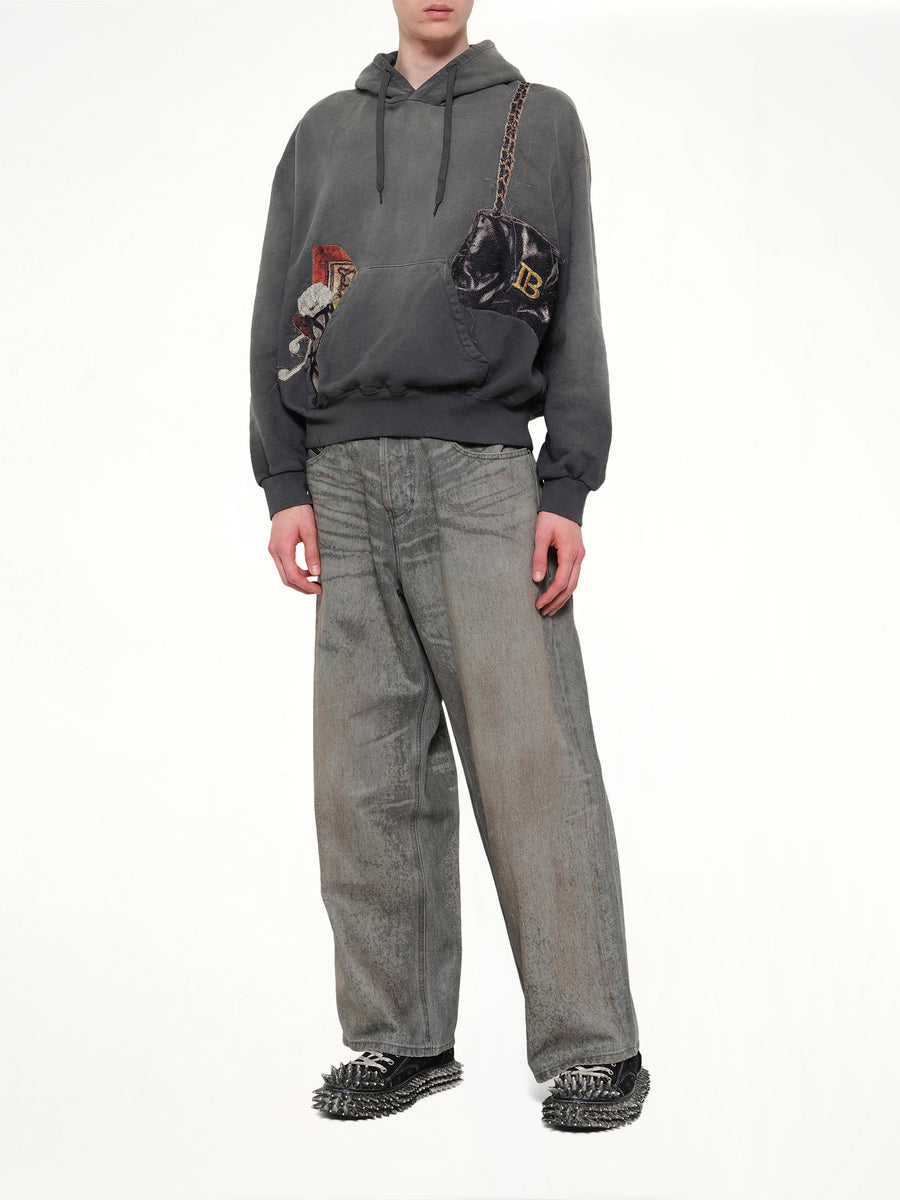 Trompe L’Oeil Embroidery Hoodie in Black