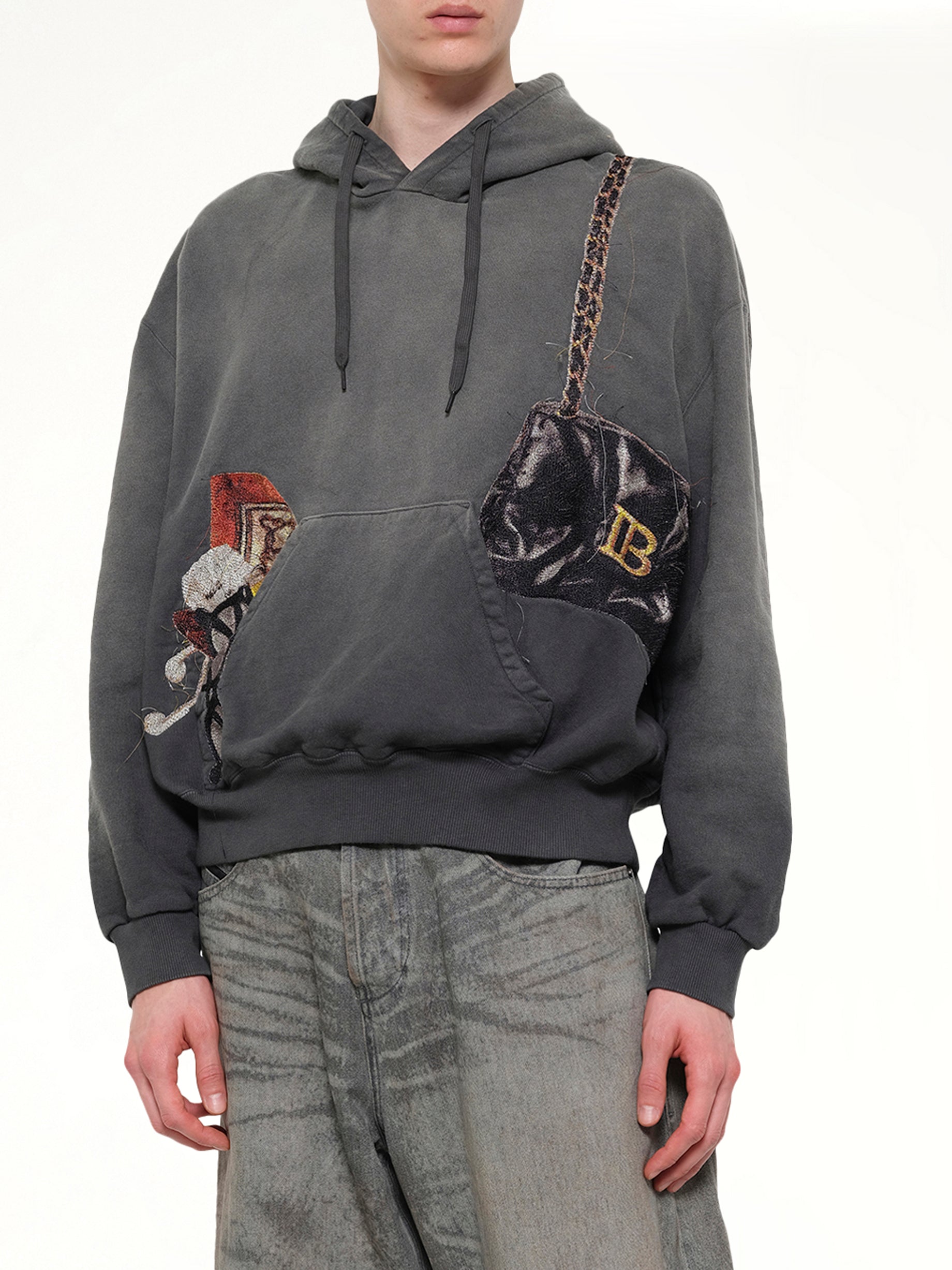 Trompe L’Oeil Embroidery Hoodie in Black