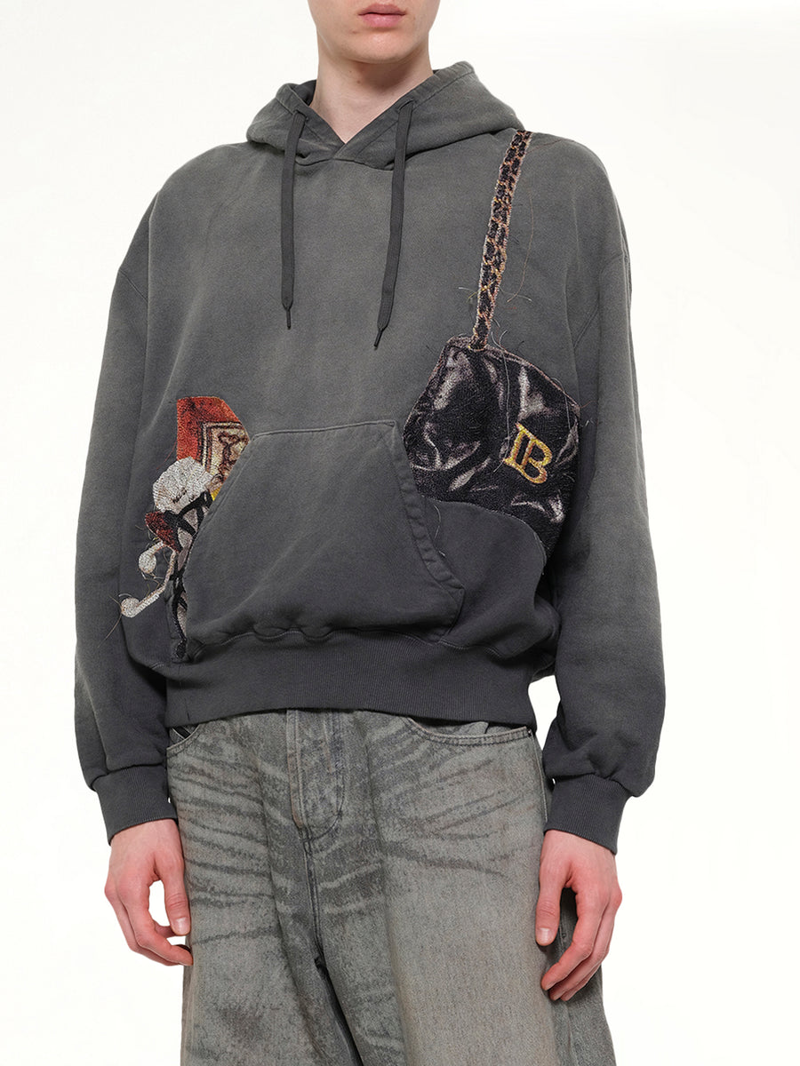 Trompe L’Oeil Embroidery Hoodie in Black