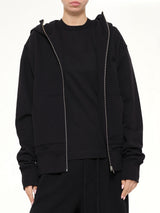 Hut Embroidery Zipped Knit Hoodie in Black