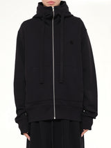 Hut Embroidery Zipped Knit Hoodie in Black