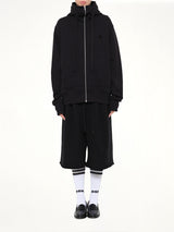 Hut Embroidery Zipped Knit Hoodie in Black