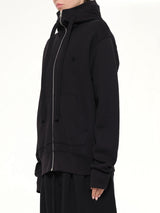 Hut Embroidery Zipped Knit Hoodie in Black