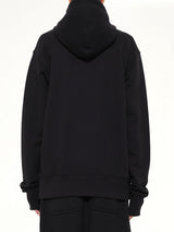 Hut Embroidery Zipped Knit Hoodie in Black
