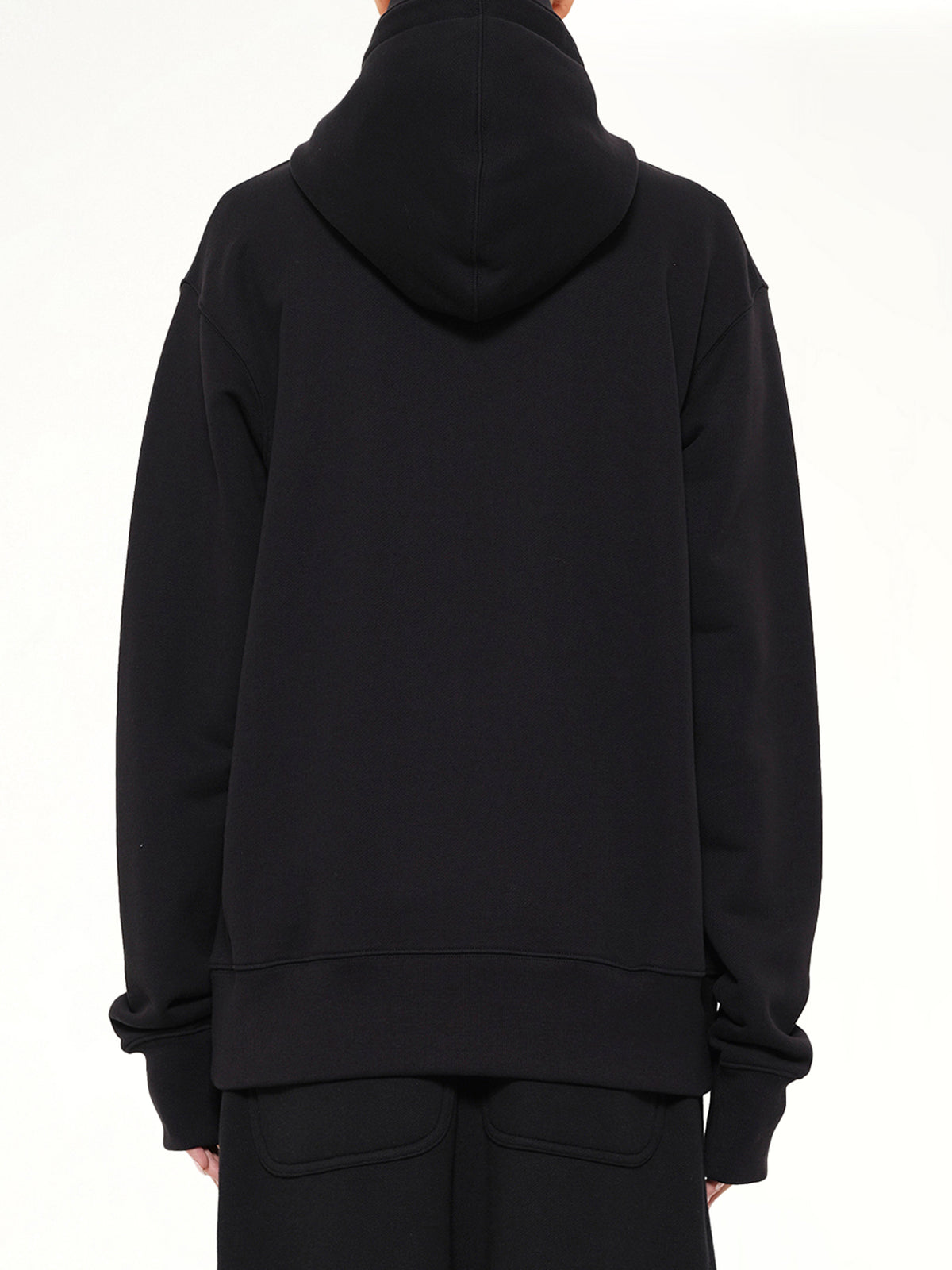 Hut Embroidery Zipped Knit Hoodie in Black