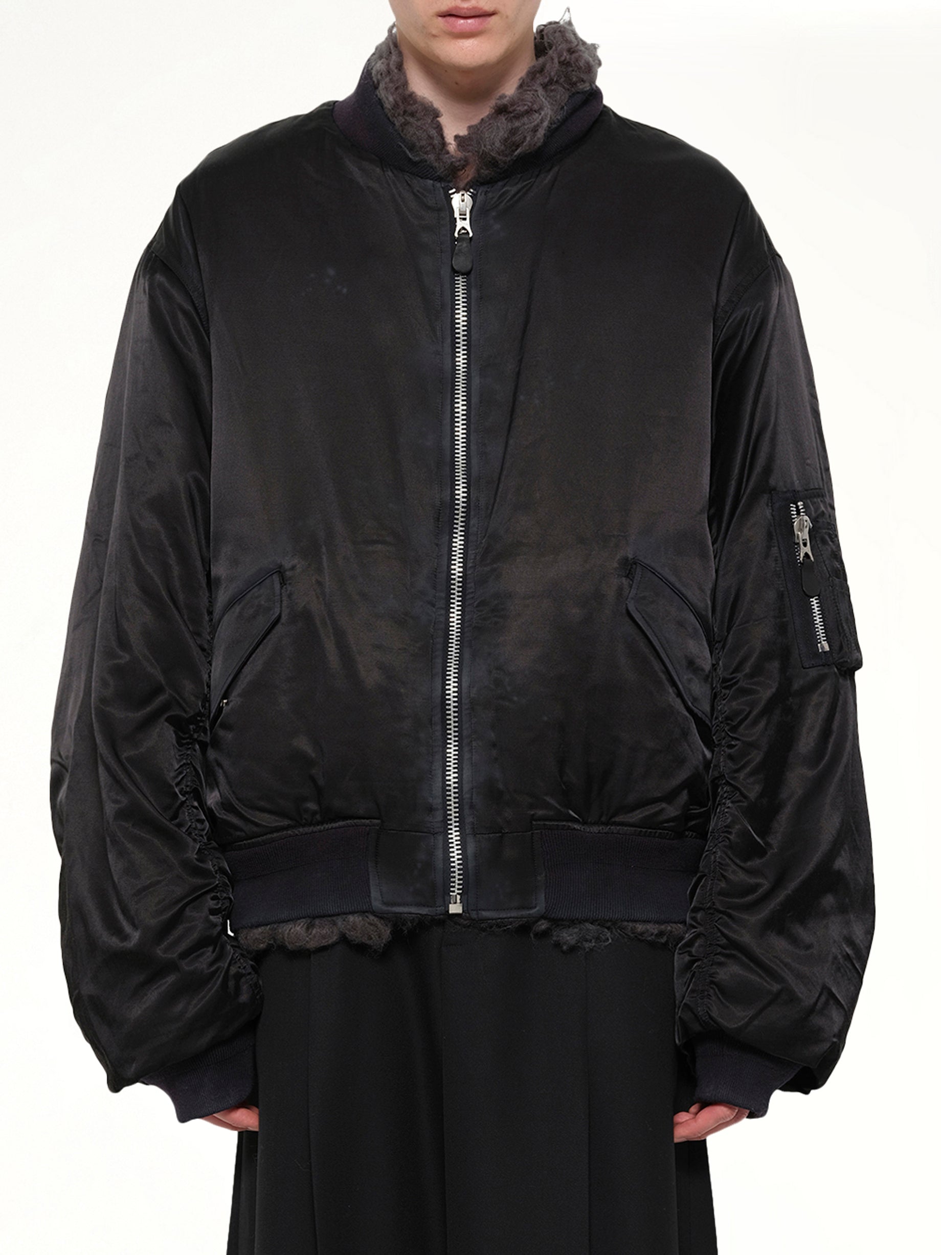 Smoke Fur Reversible Bomber Jacket in Black