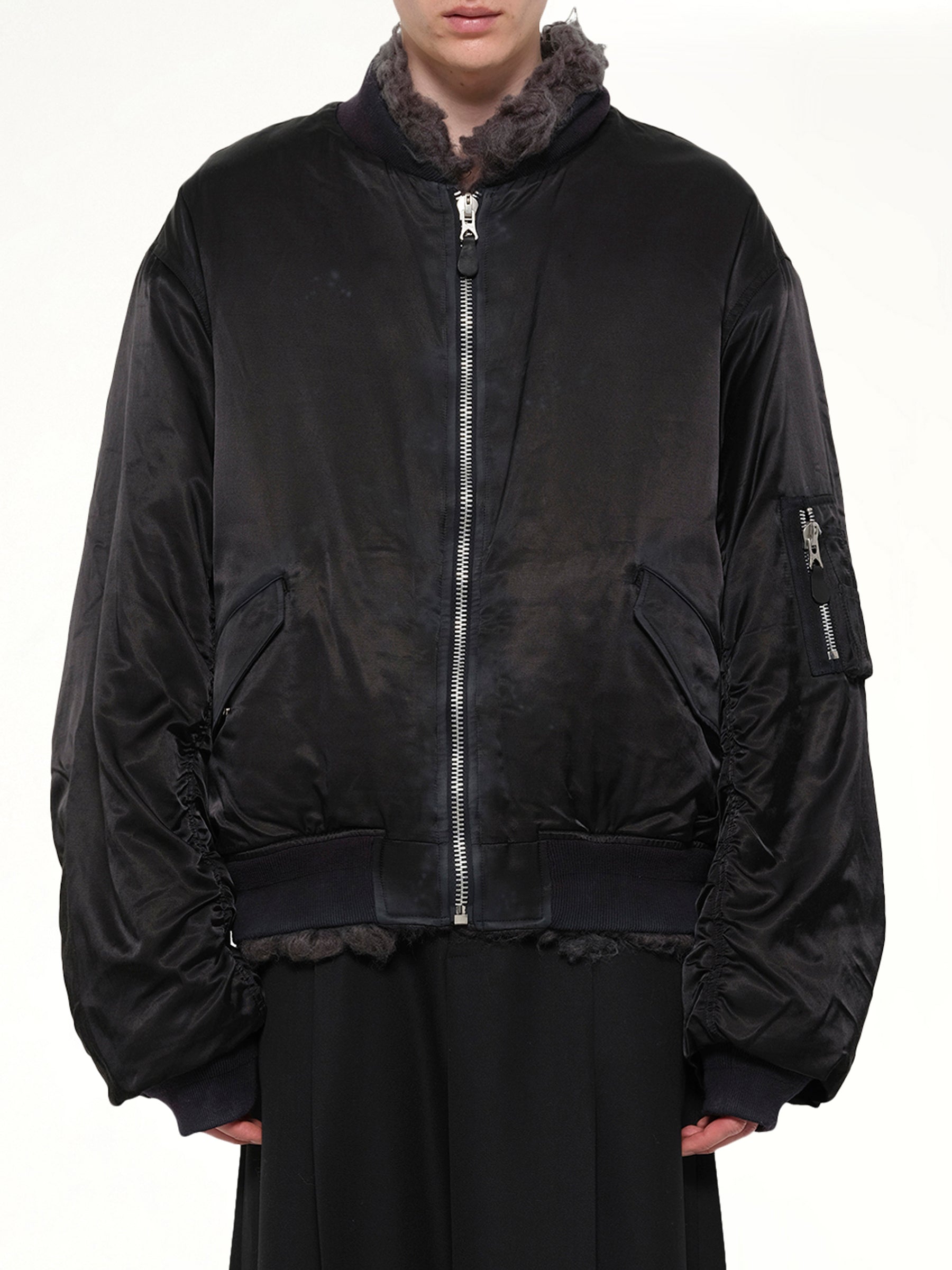 Smoke Fur Reversible Bomber Jacket in Black