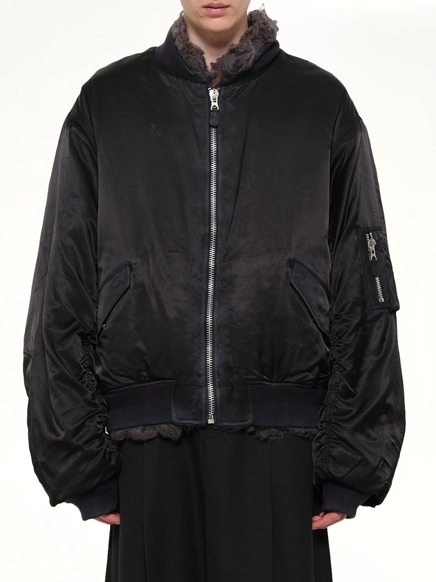 Smoke Fur Reversible Bomber Jacket in Black