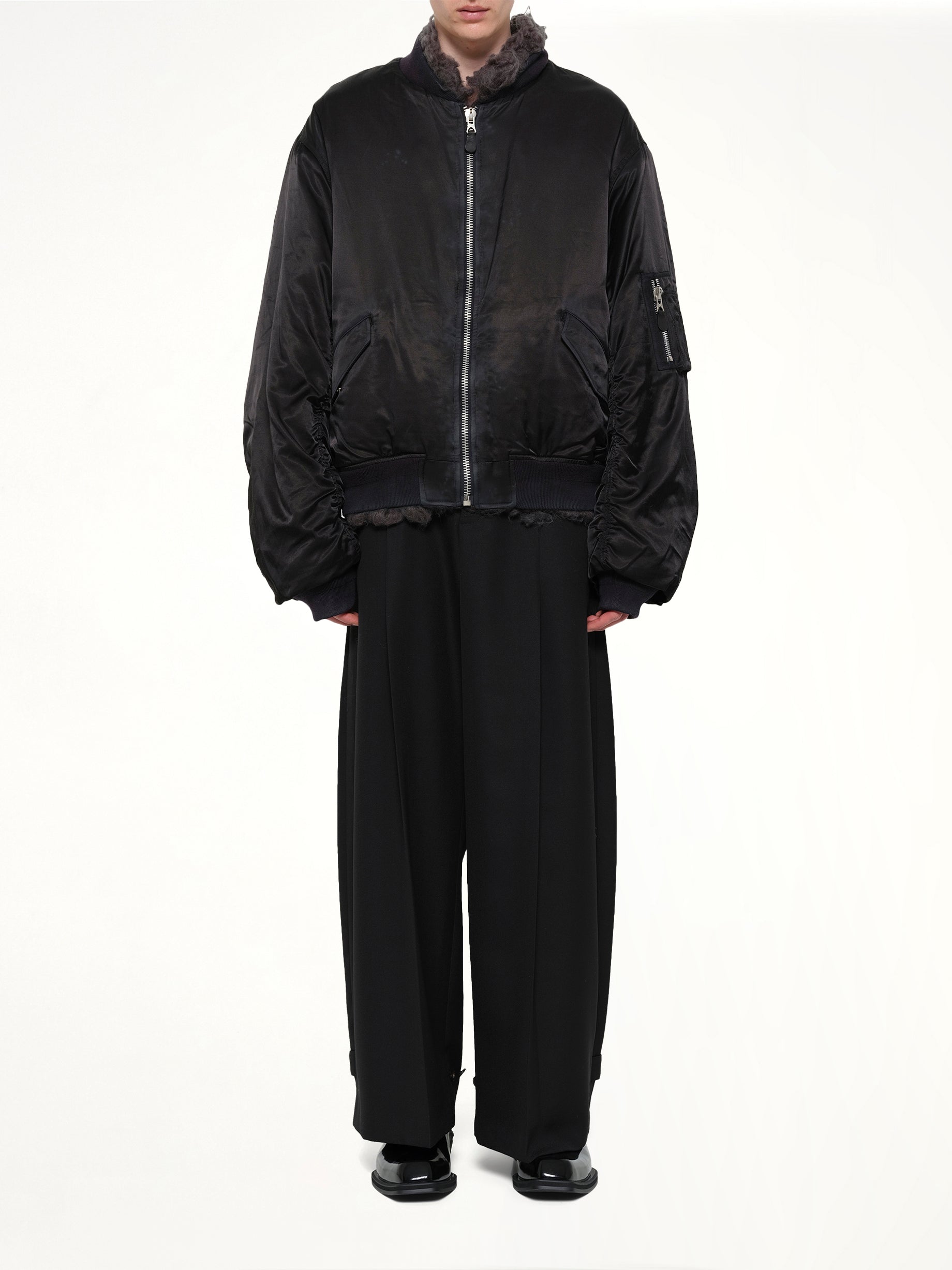 Smoke Fur Reversible Bomber Jacket in Black