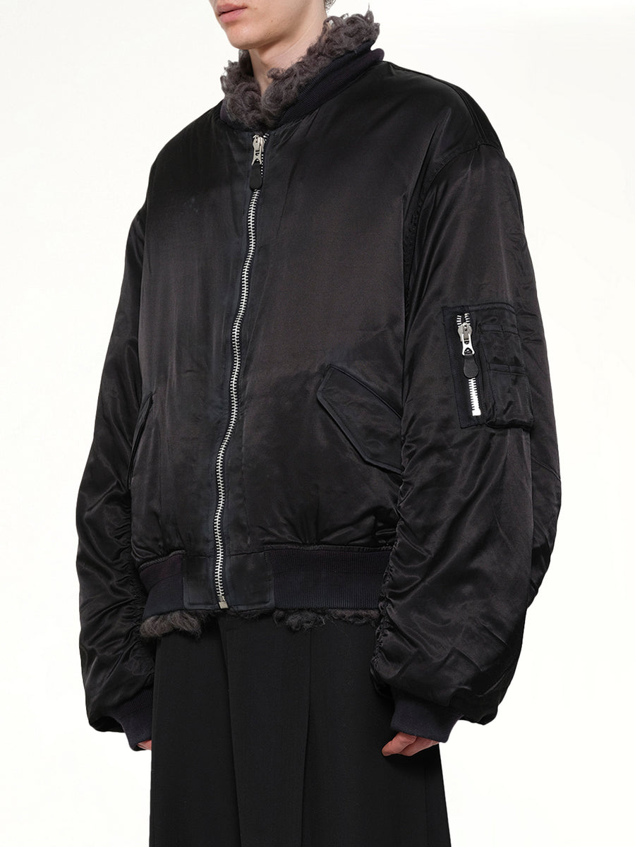 Smoke Fur Reversible Bomber Jacket in Black