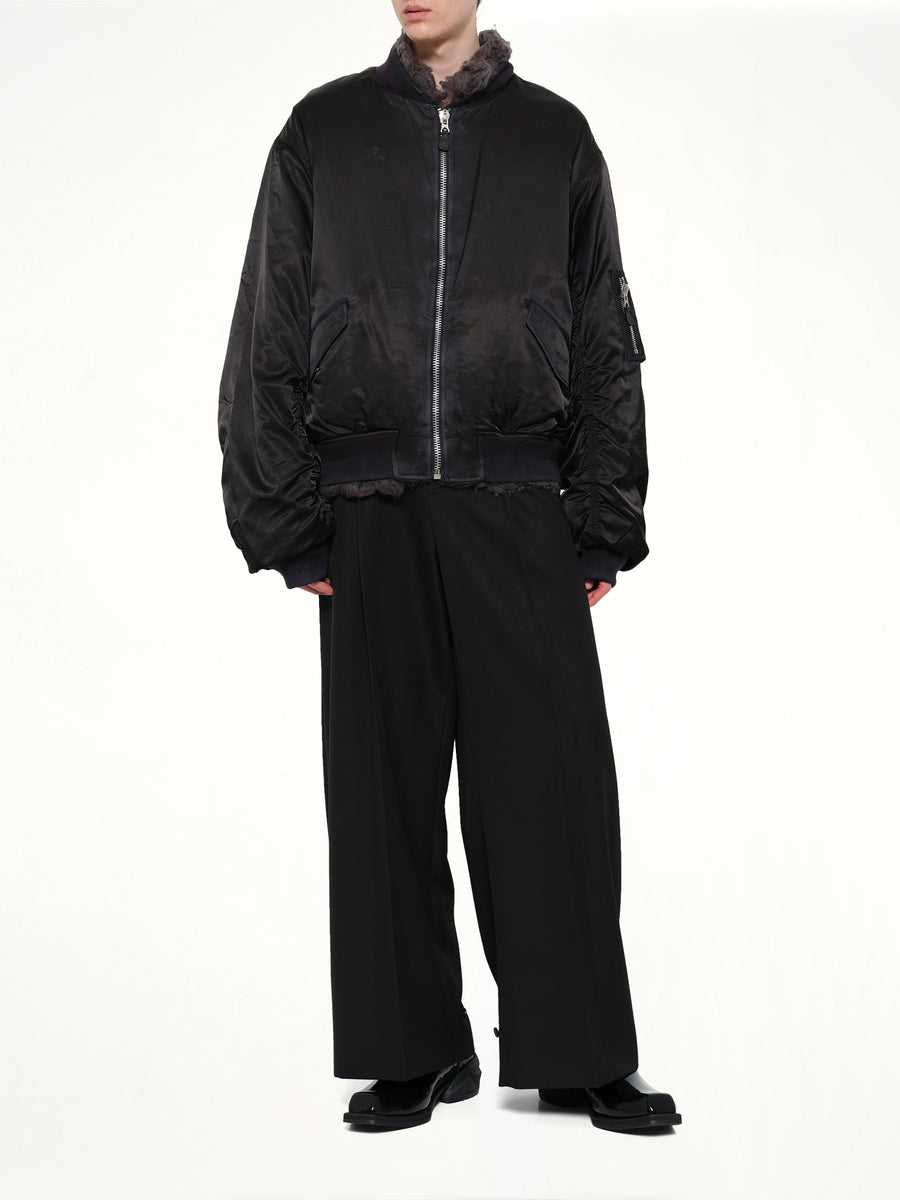 Smoke Fur Reversible Bomber Jacket in Black
