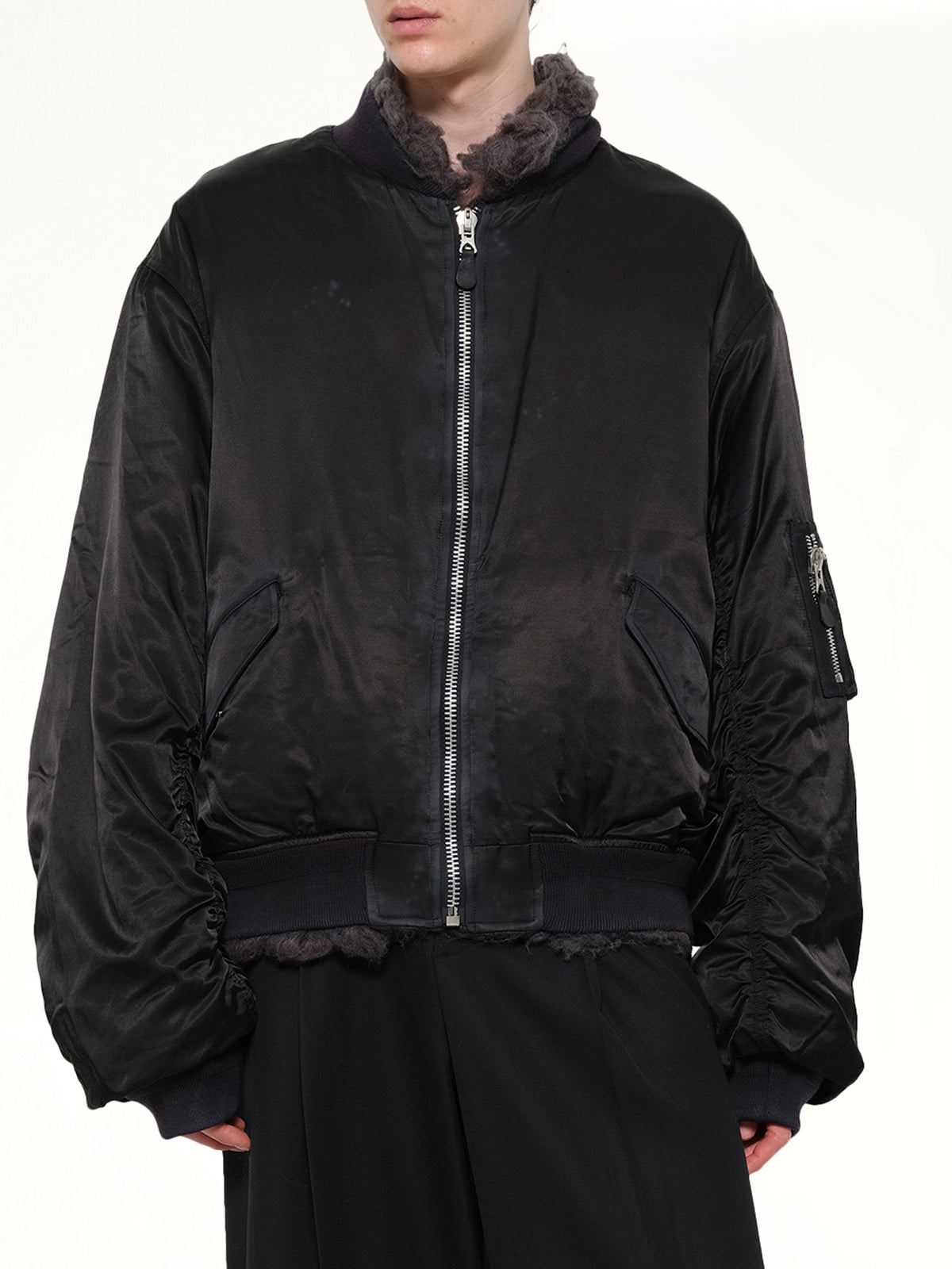 Smoke Fur Reversible Bomber Jacket in Black