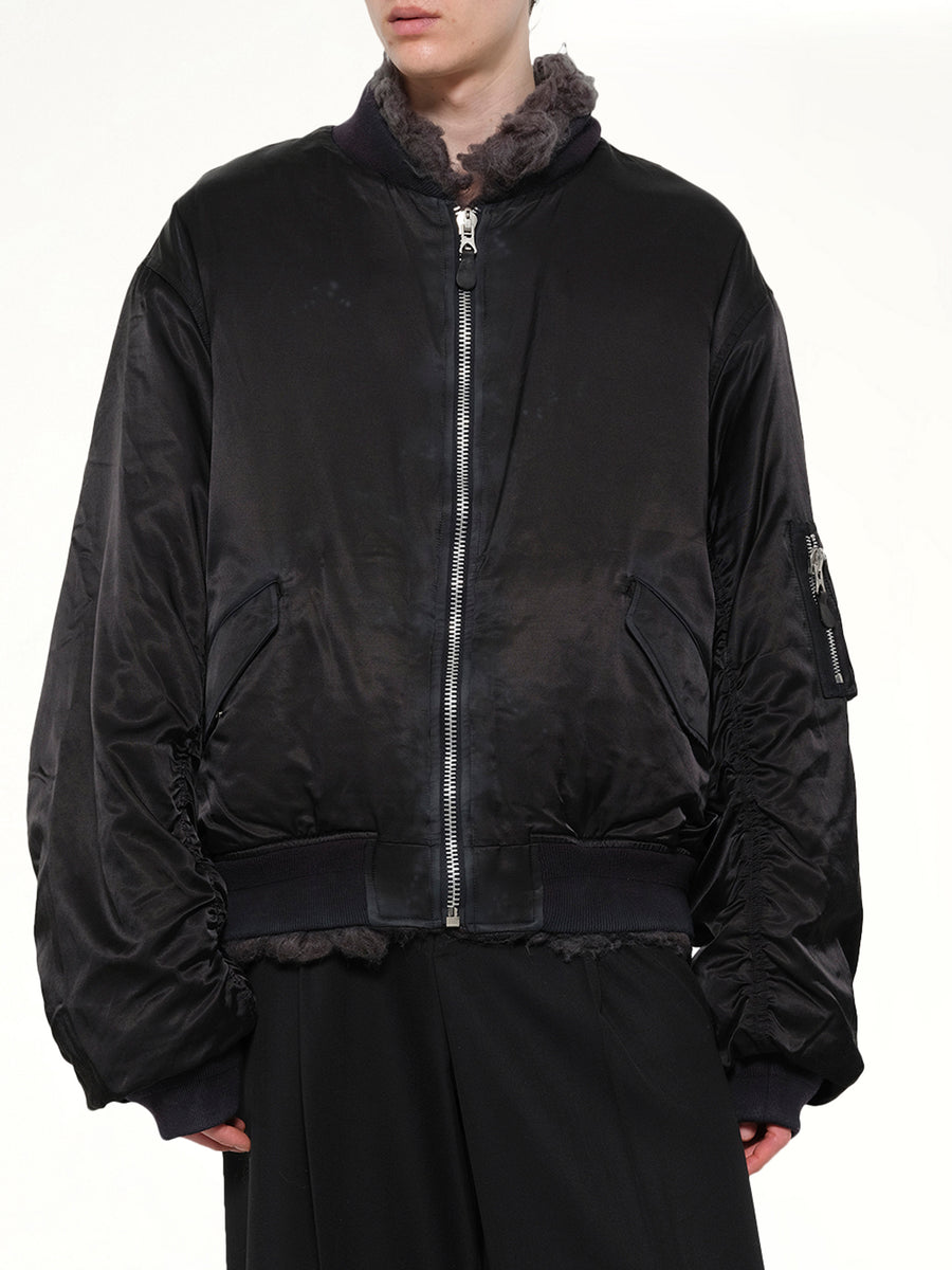 Smoke Fur Reversible Bomber Jacket in Black