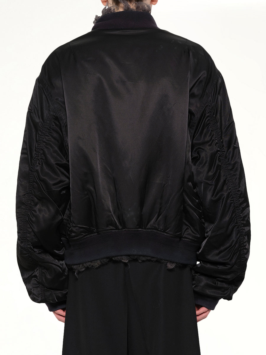 Smoke Fur Reversible Bomber Jacket in Black