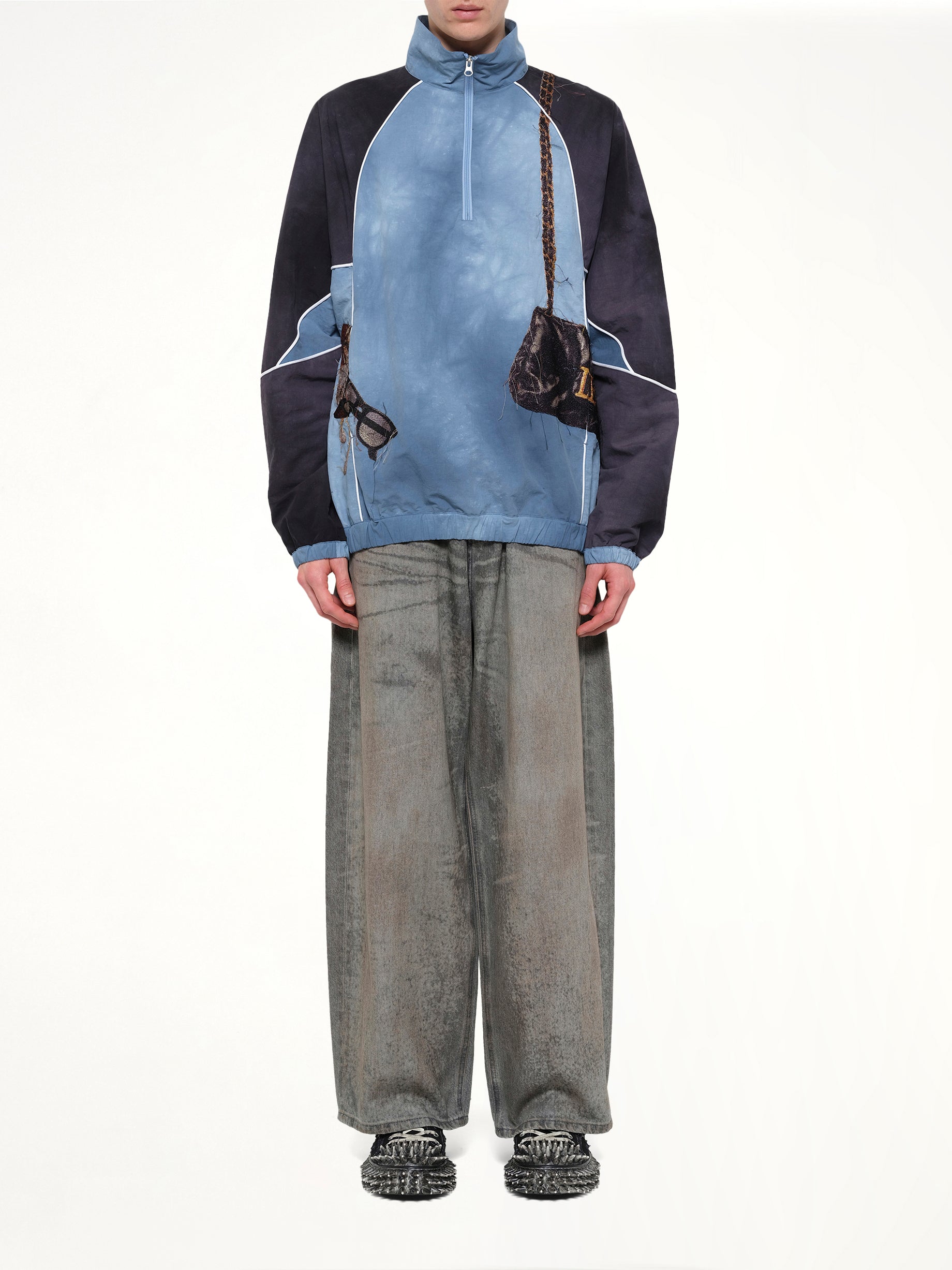 Trompe L’Oeil Embroidery Anorak in Navy