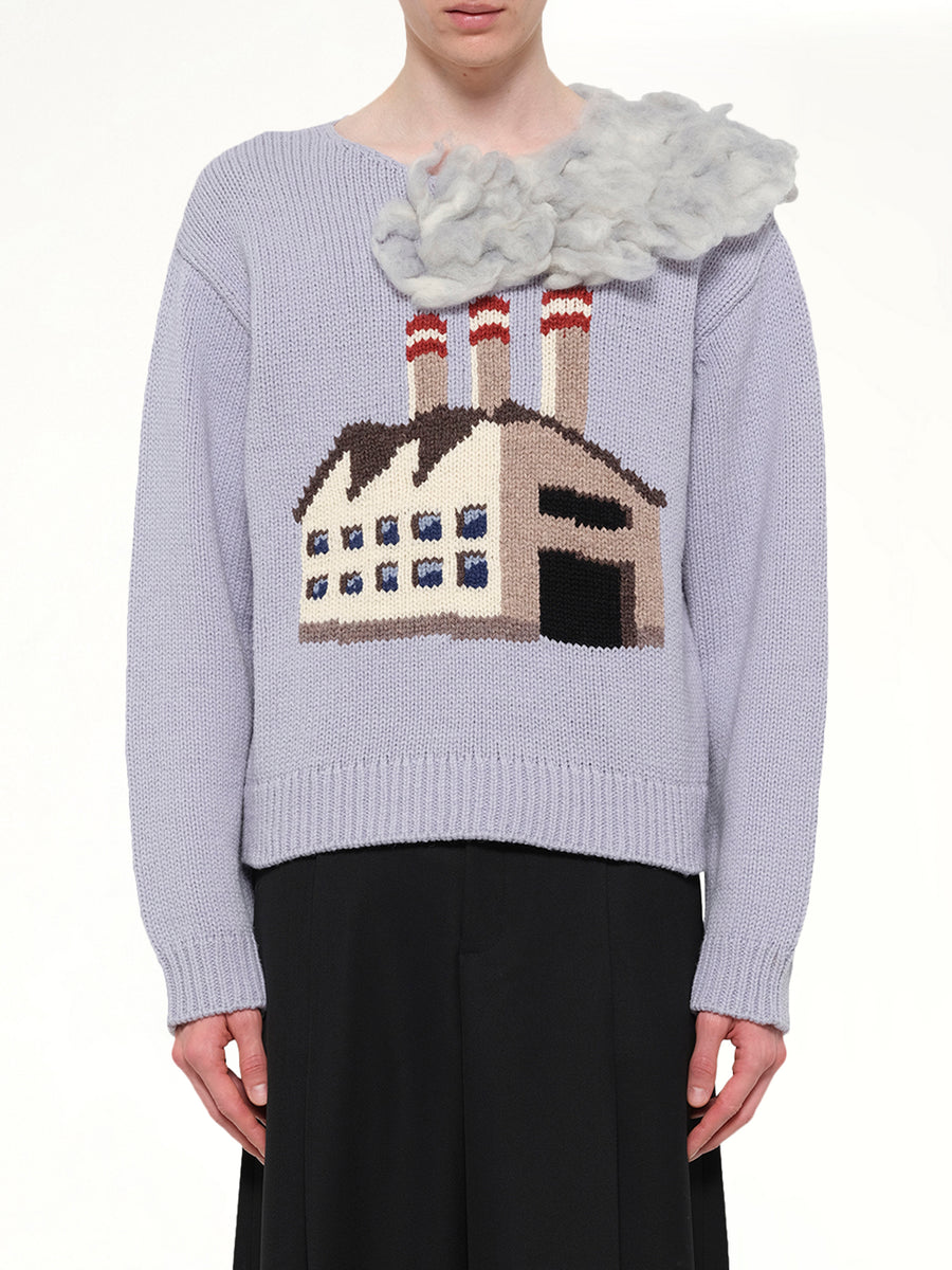 Smoking Factory Intarsia Knit Pullover in Blue
