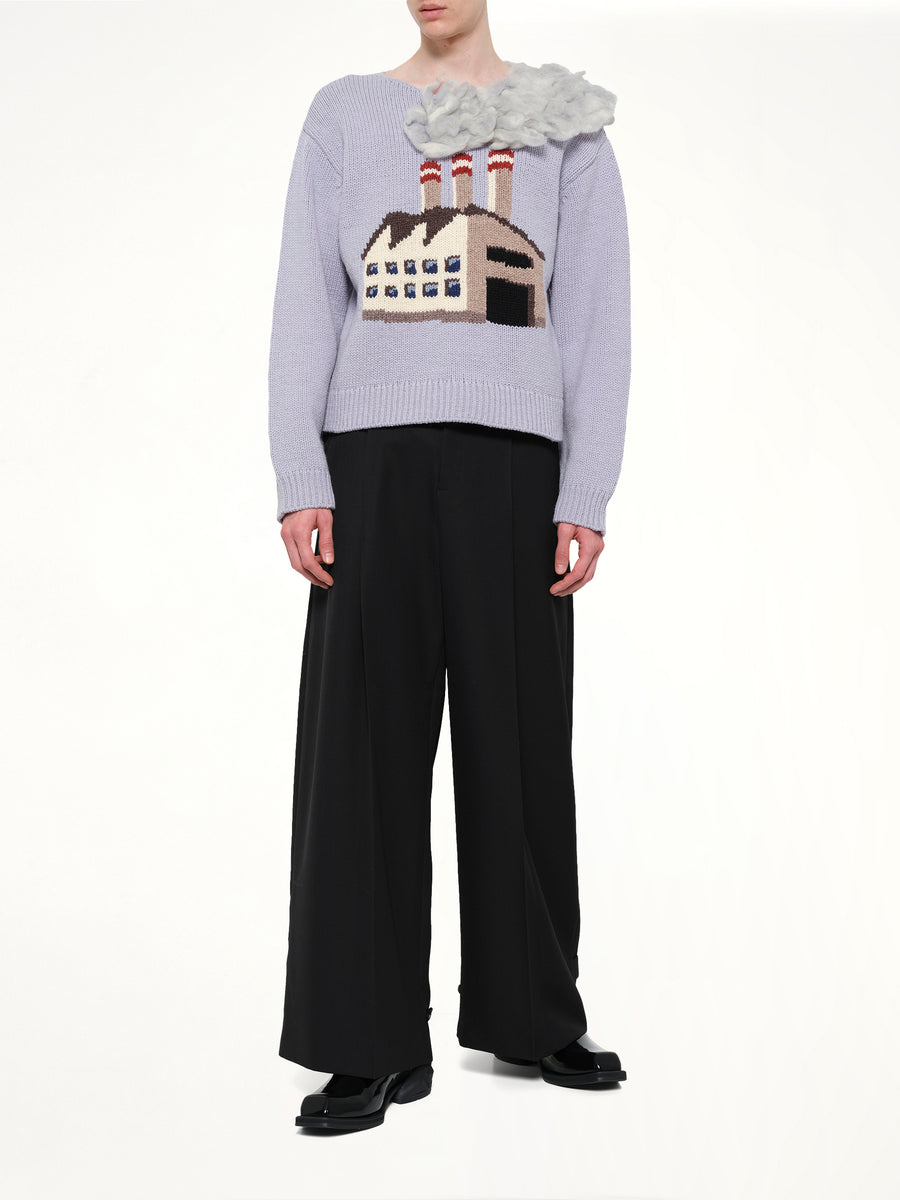 Smoking Factory Intarsia Knit Pullover in Blue