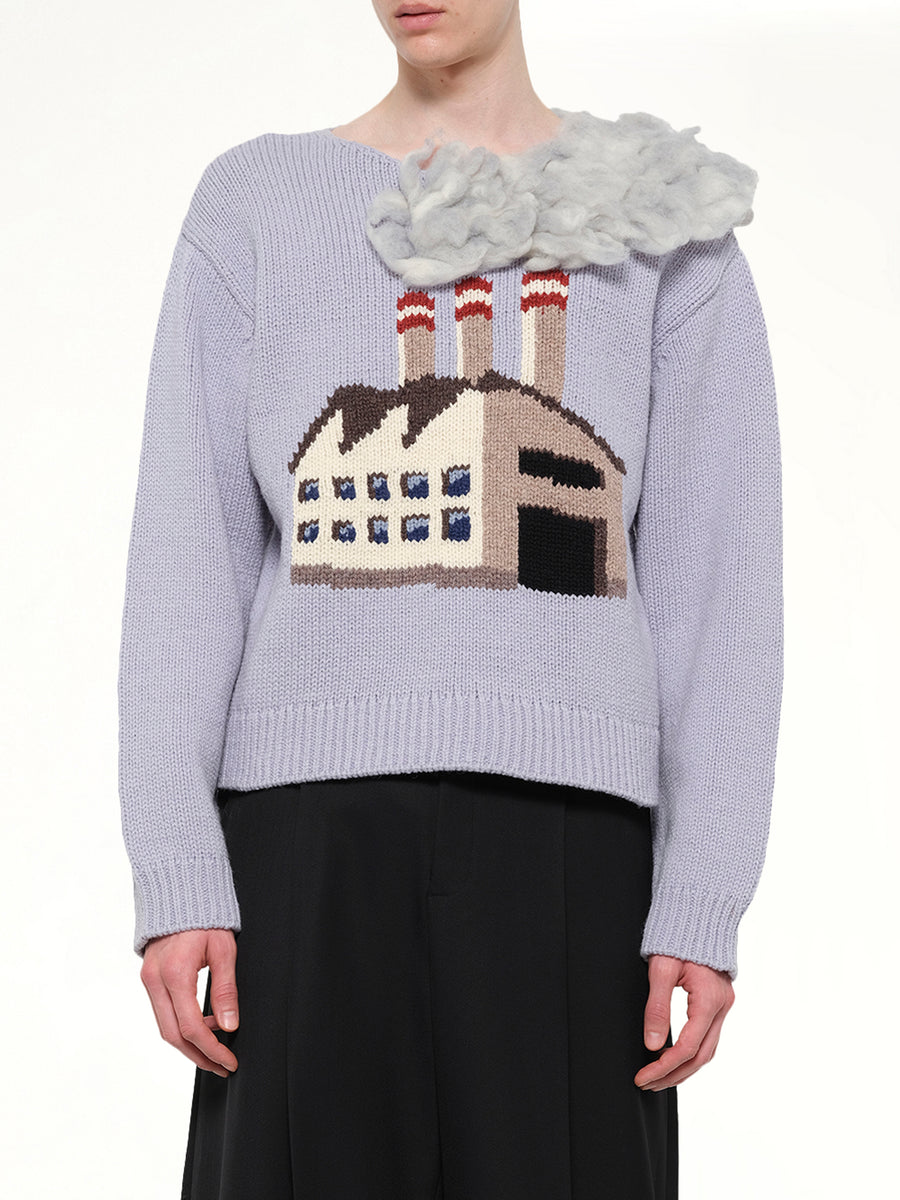 Smoking Factory Intarsia Knit Pullover in Blue