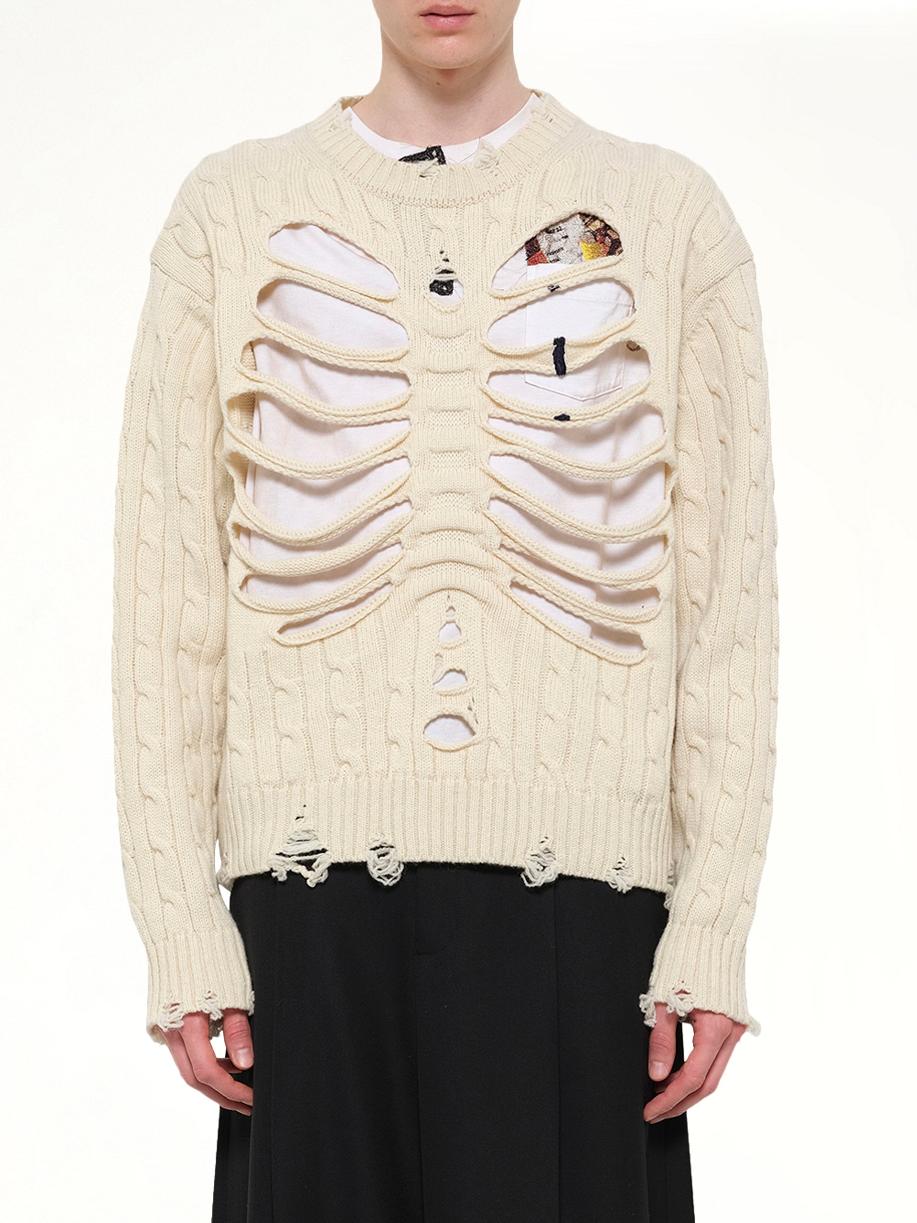Rib Cage Cable Knit Pullover in Ivory