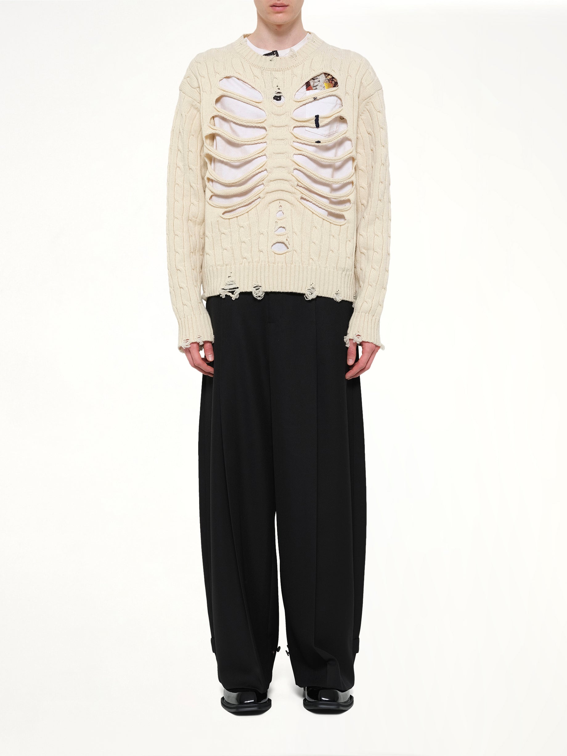 Rib Cage Cable Knit Pullover in Ivory