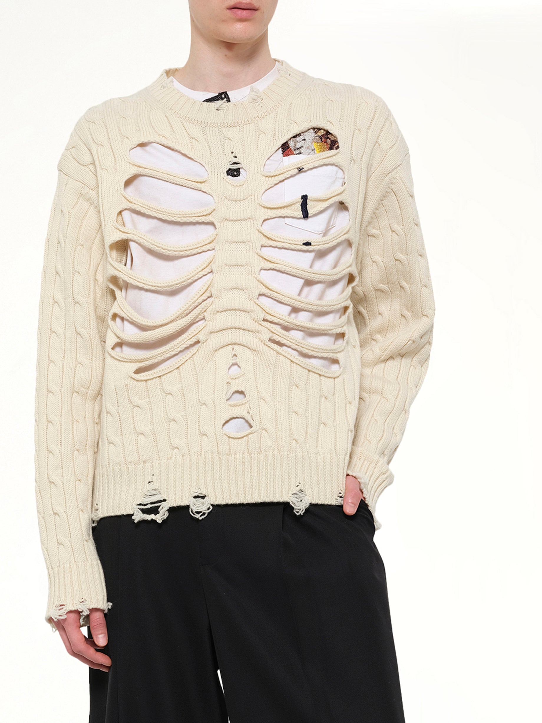 Rib Cage Cable Knit Pullover in Ivory