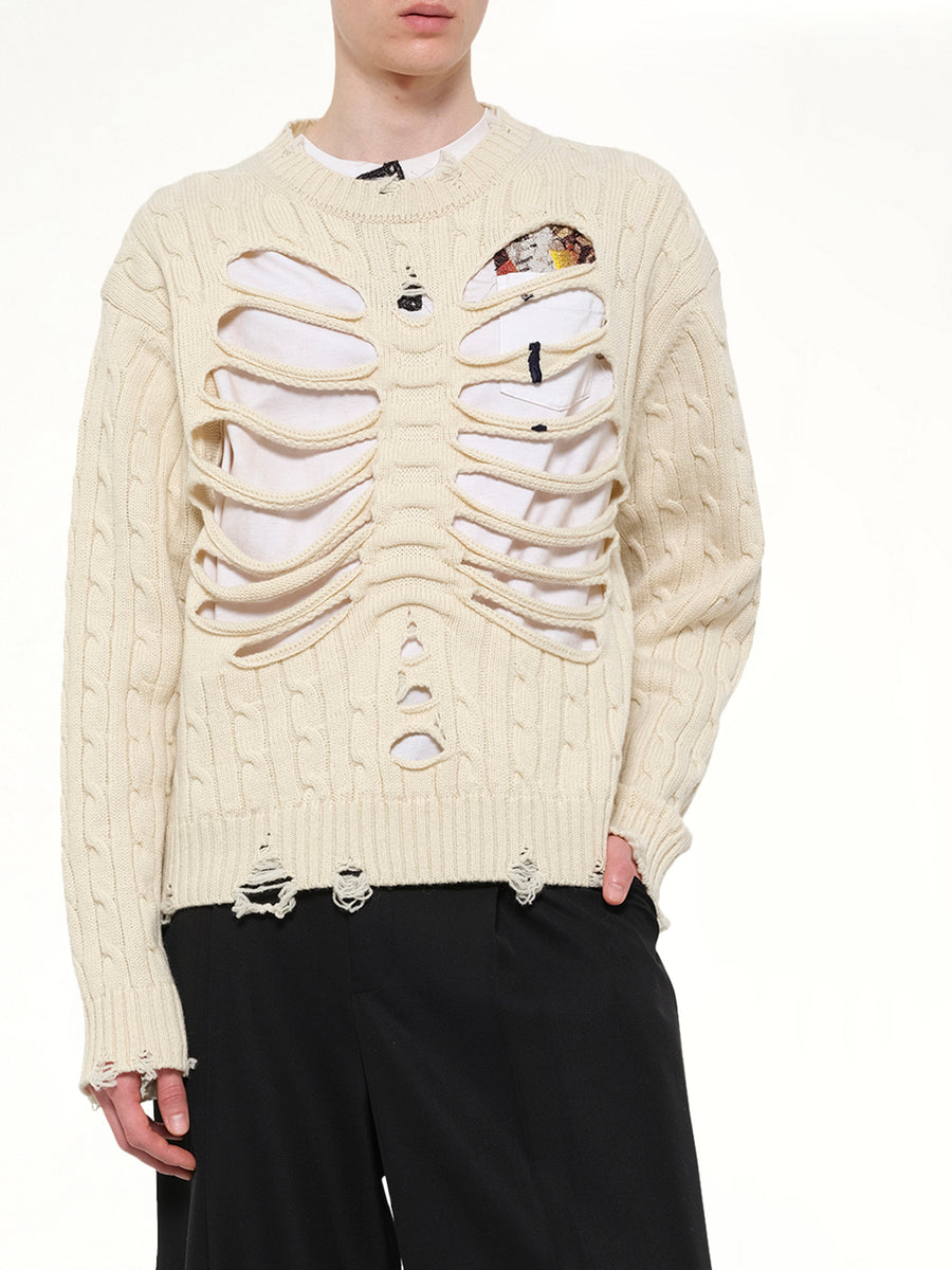 Rib Cage Cable Knit Pullover in Ivory