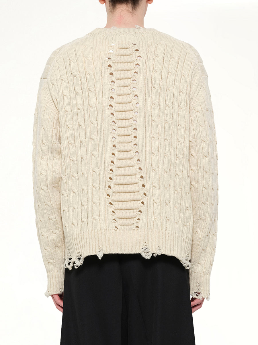 Rib Cage Cable Knit Pullover in Ivory
